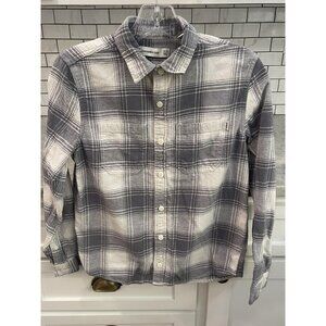 Abercrombie Kids Shirt Youth 10-12 Gray Plaid Button Up Flannel Long Sleeve